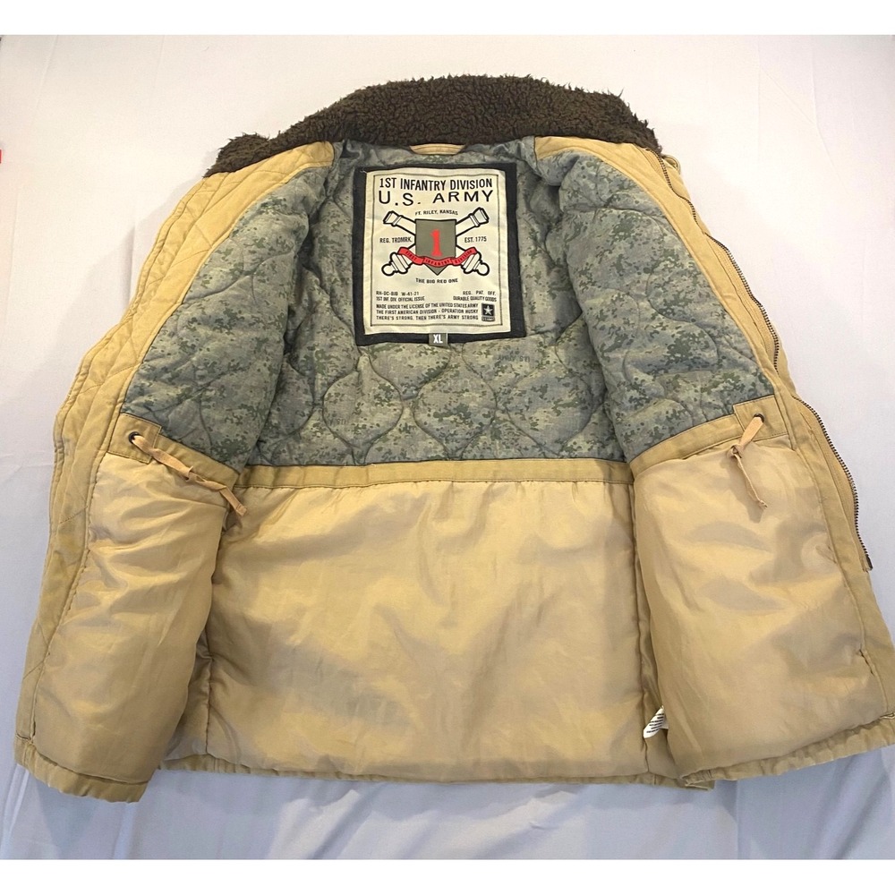 US Army Bomber Jacket Mens XL Beige Big Red One 1st Infantry Division
